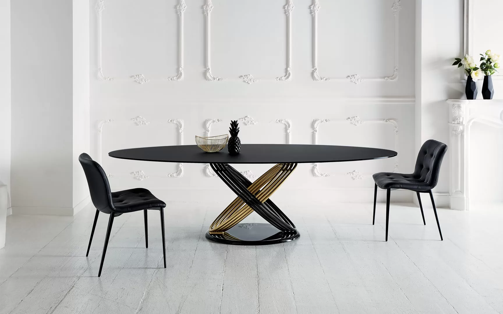 Tavolo da Pranzo Quadrato fisso di Design con Inserto in Vetro